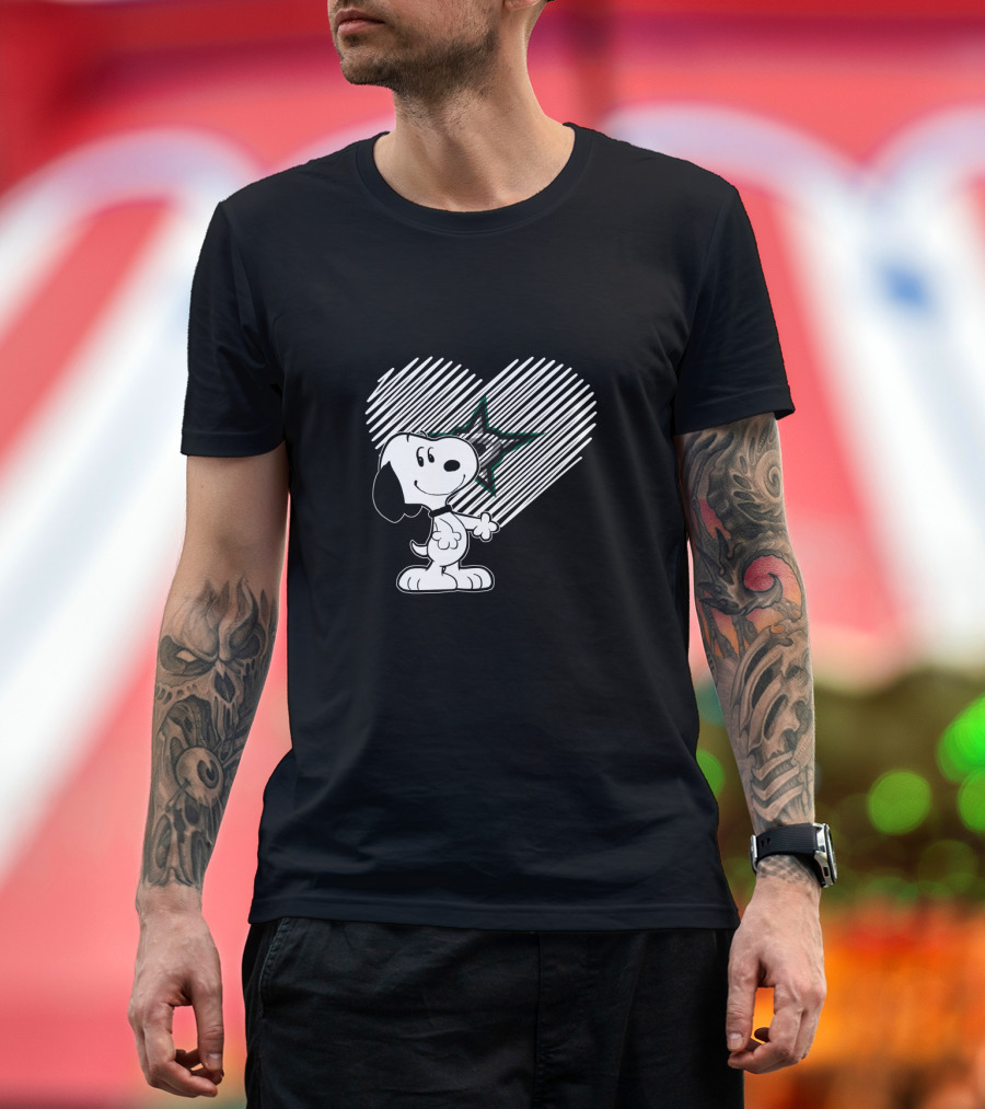Snoopy Heart Drawing With Dallas Stars T-Shirt