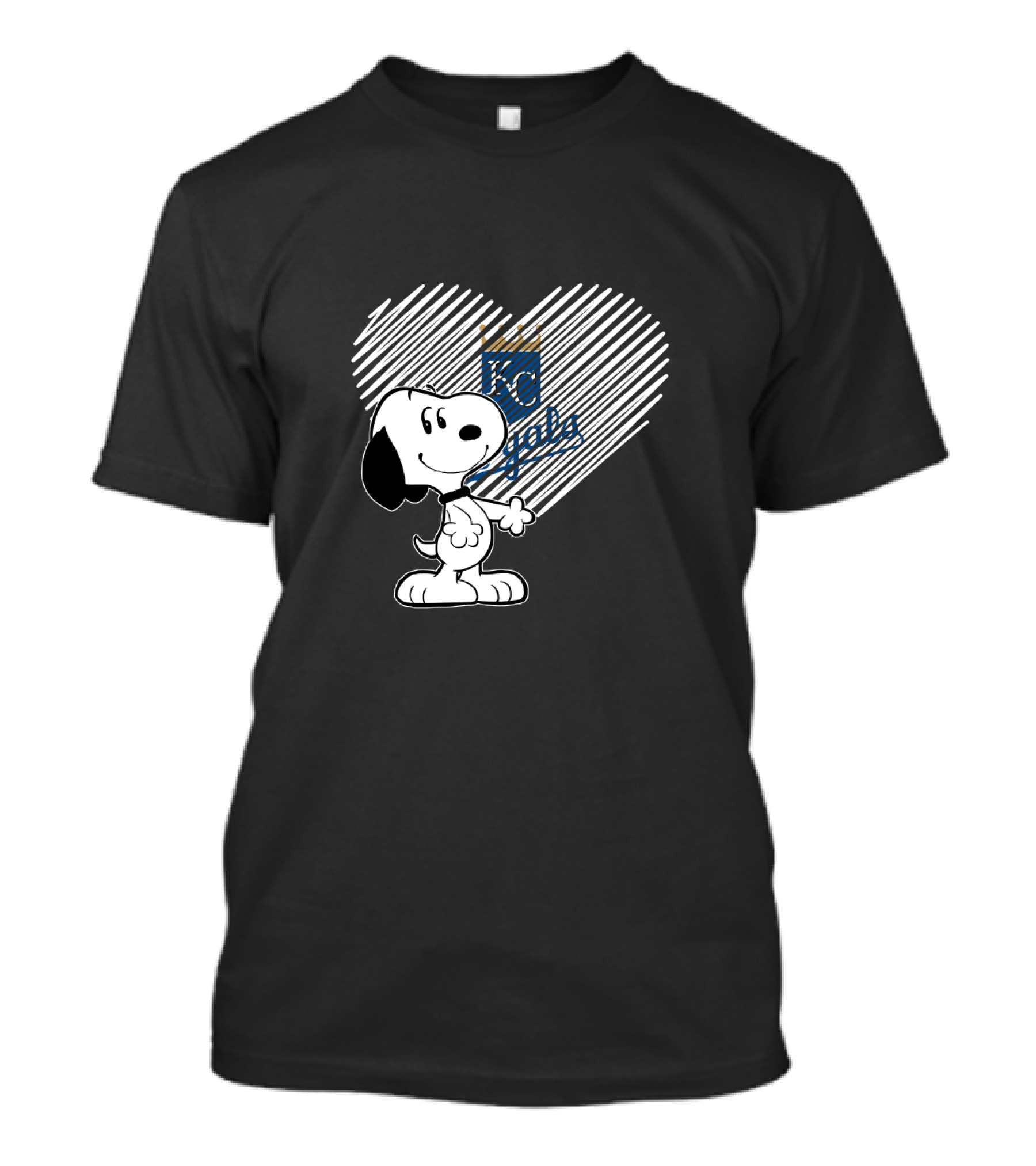 Snoopy Heart KC Royals Fan Art With Striped Heart T-Shirt