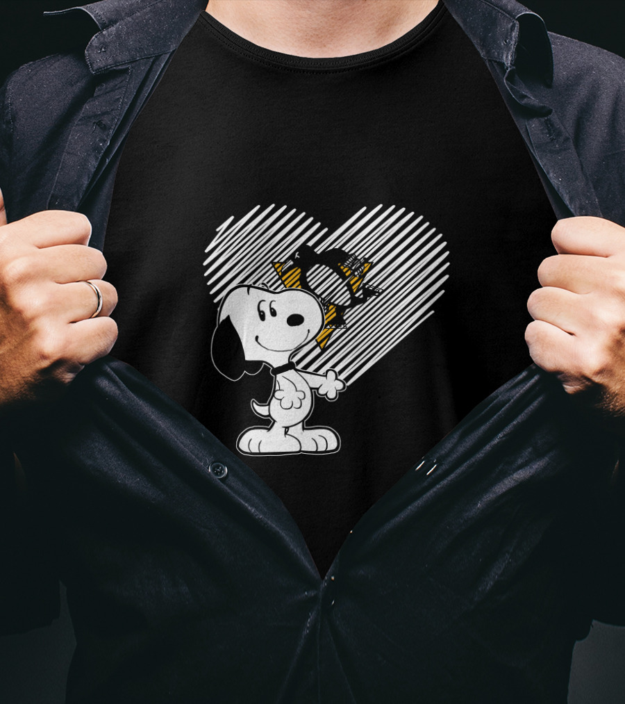 Snoopy Heart Penguins Hockey With Black And Gold Accents T-Shirt