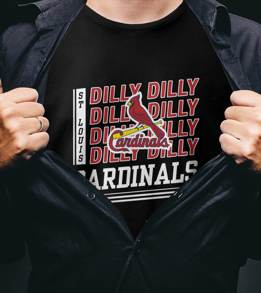 St Louis Cardinals Dilly Dilly Red Bird Logo Cardinals Layered Text T-Shirt