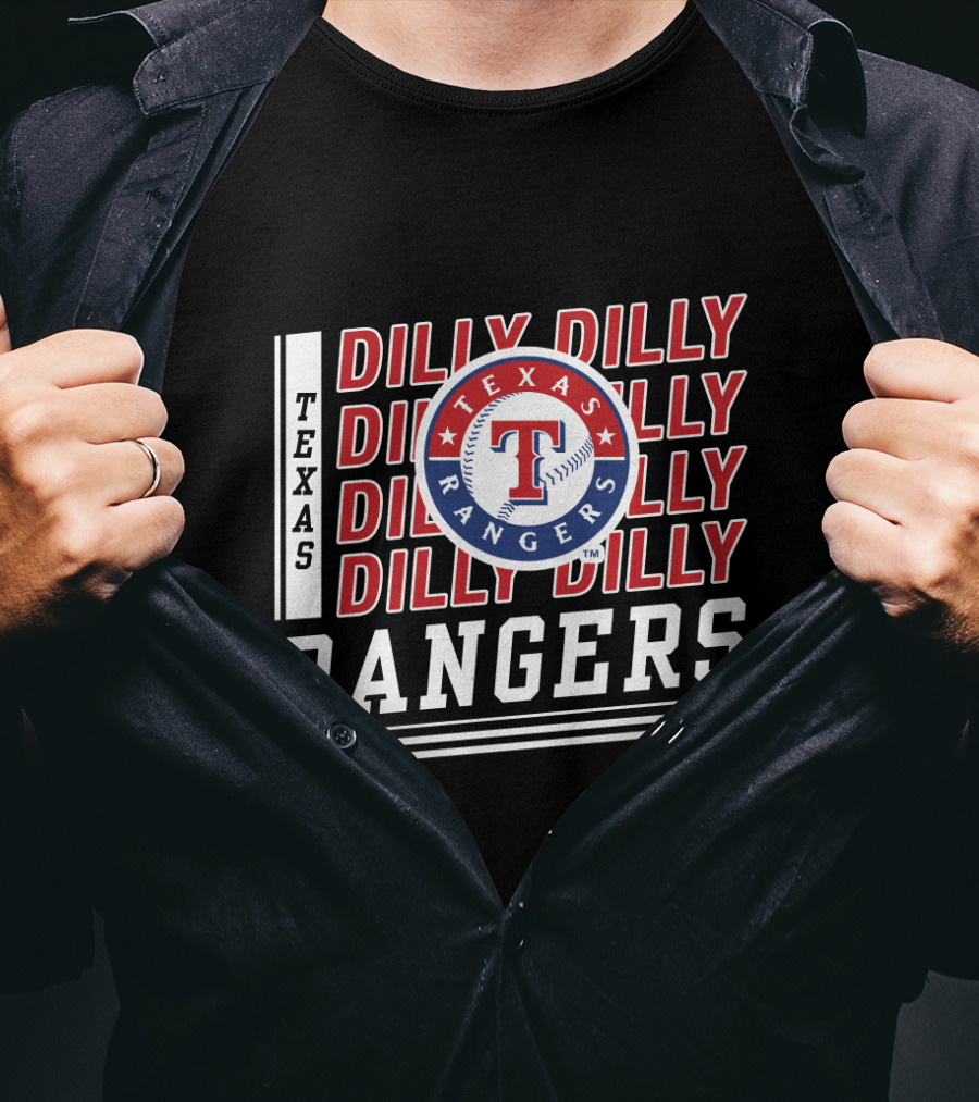 Texas Rangers Dilly Dilly Logo Pattern With Baseball T-Shirt