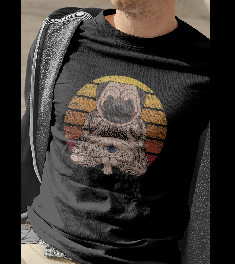 Pug Zen Meditation With Mandala And Third Eye T-Shirt