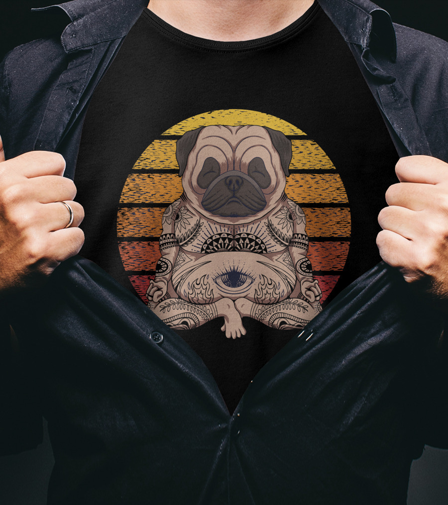 Pug Zen Meditation With Mandala And Third Eye T-Shirt