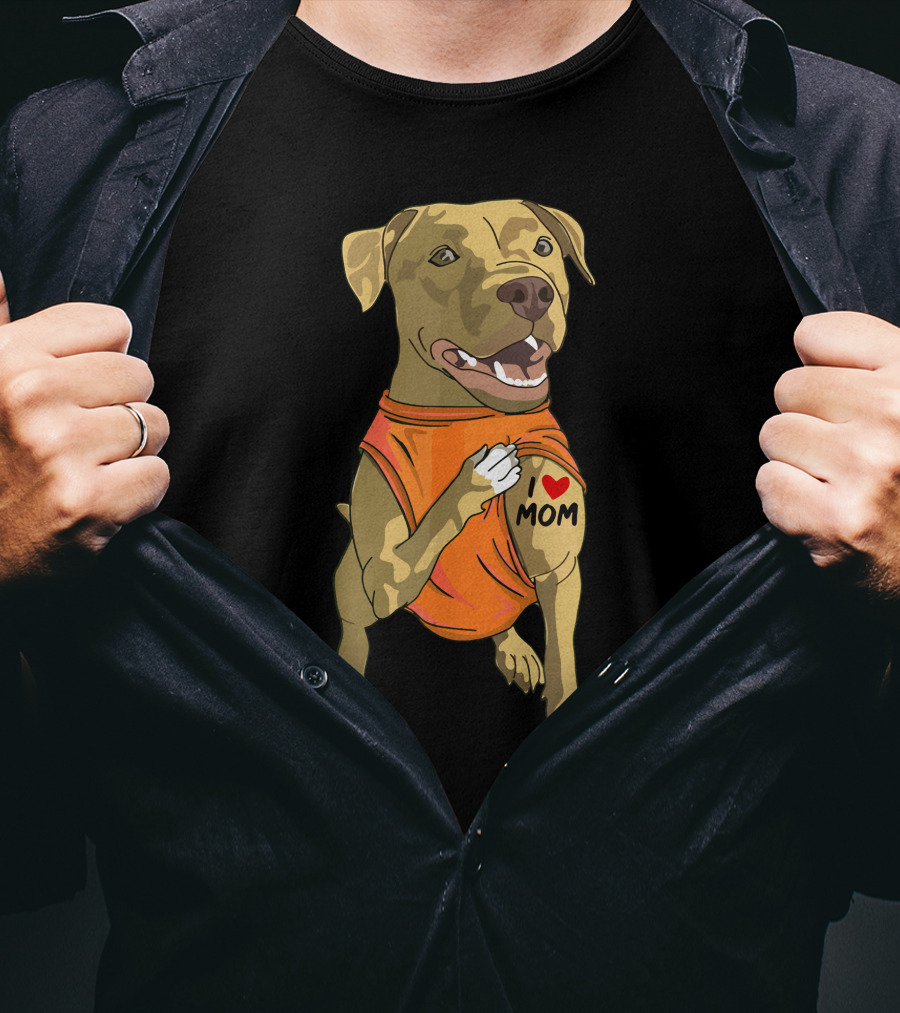 Pit Bull I Love Mom Tattoo T-Shirt