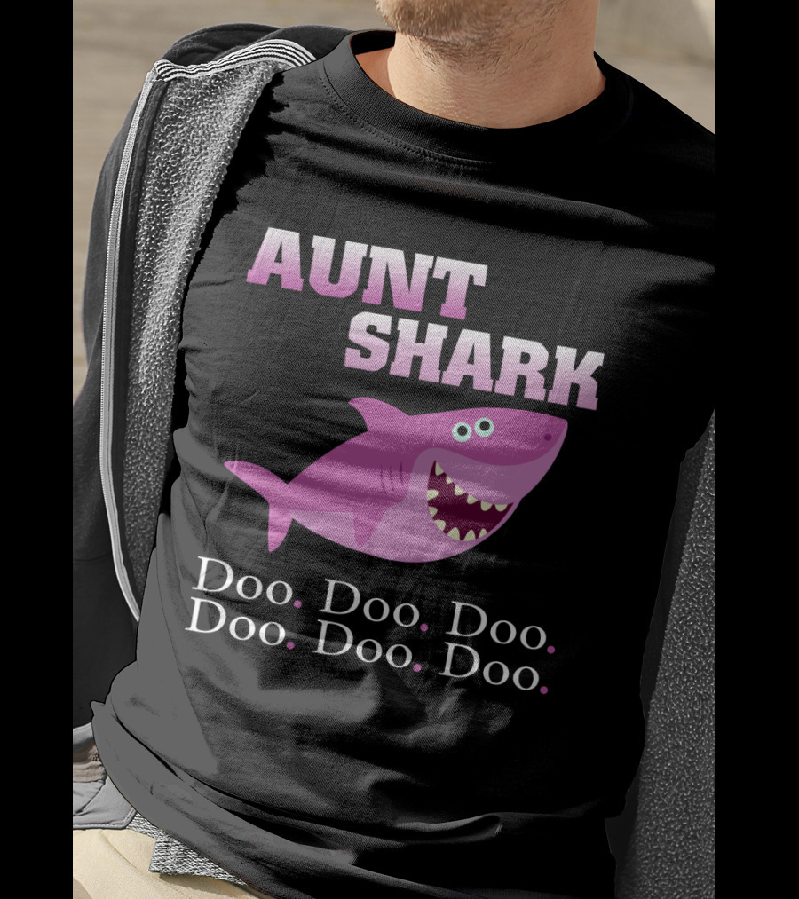 Aunt Shark Doo Doo Doo Featuring Cute Pink Cartoon Shark T-Shirt