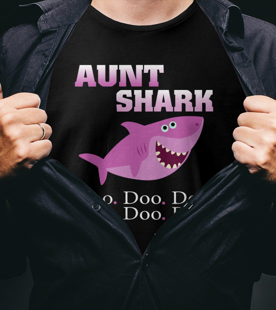 Aunt Shark Doo Doo Doo Featuring Cute Pink Cartoon Shark T-Shirt