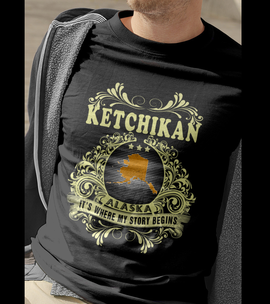 Ketchikan Alaska It's Where My Story Begins Vintage Style Emblem T-Shirt