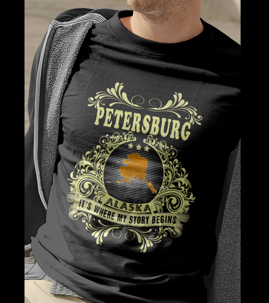 Petersburg Alaska It's Where My Story Begins Ornate Map T-Shirt