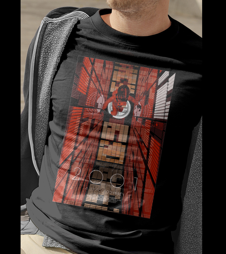 Futuristic Space Exploration In Red Hallway - 2001: A Space Odyssey T-Shirt