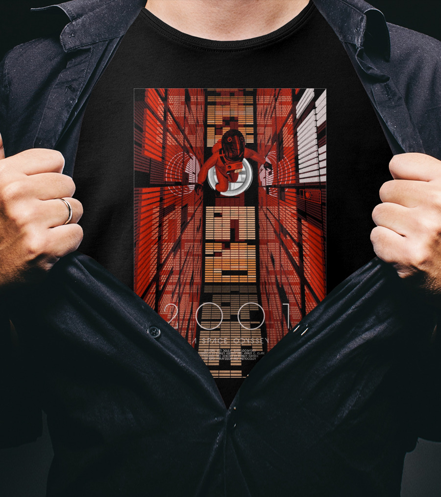 Futuristic Space Exploration In Red Hallway - 2001: A Space Odyssey T-Shirt