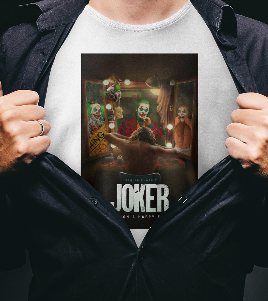Joaquin Phoenix Joker Put On A Happy Face Mirror Reflection T-Shirt