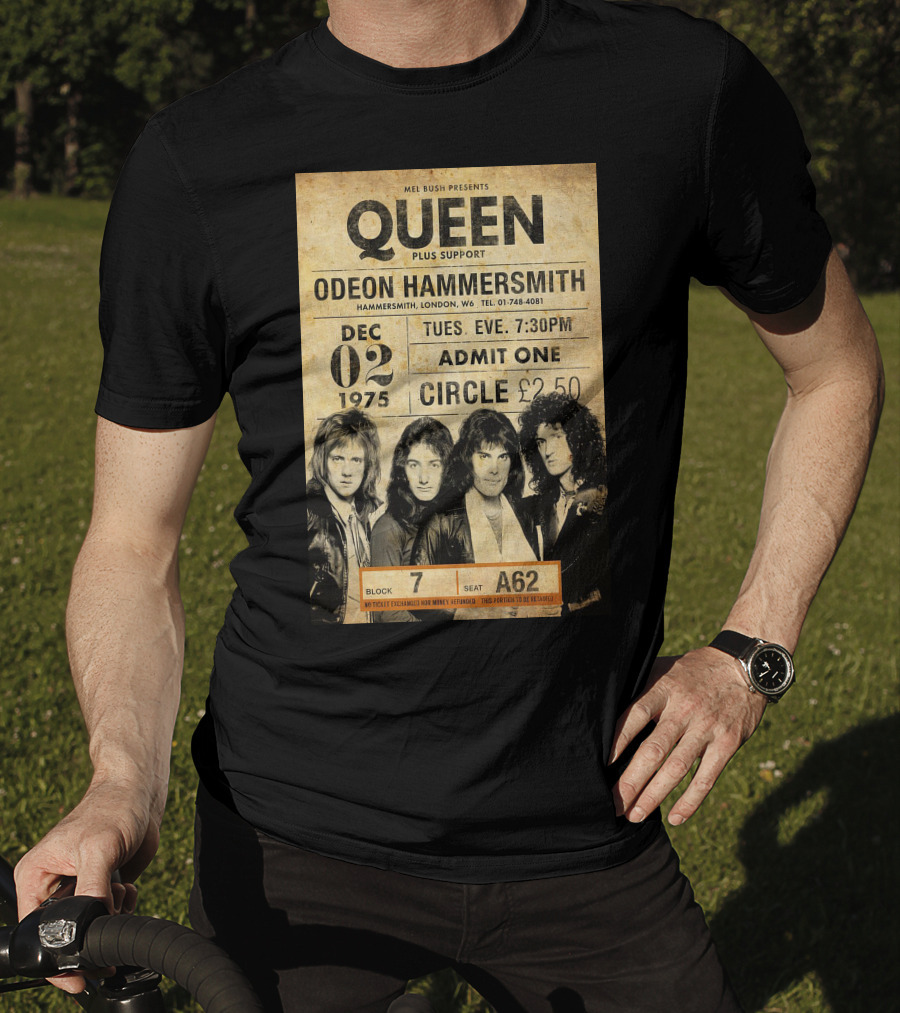 Queen Concert Odeon Hammersmith Dec 02 1975 Admit One Circle 7:30PM Block 7 Seat A62 T-Shirt