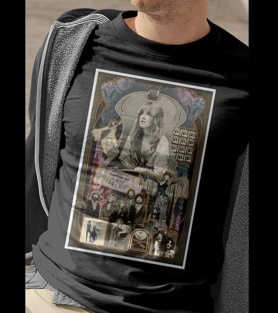 Stevie Nicks Fleetwood Mac Collage With Vintage Photos And Concert Ticket T-Shirt
