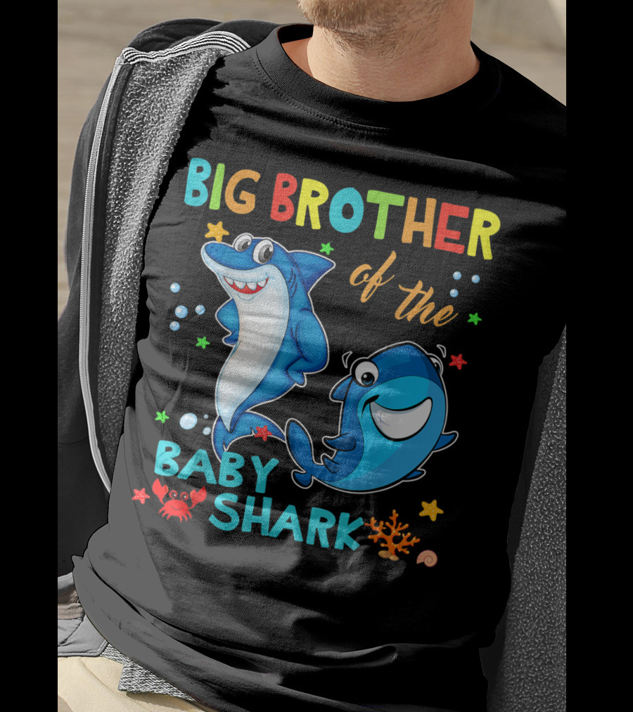Big Brother Of The Baby Shark With Cartoon Sharks And Sea Creatures T-Shirt