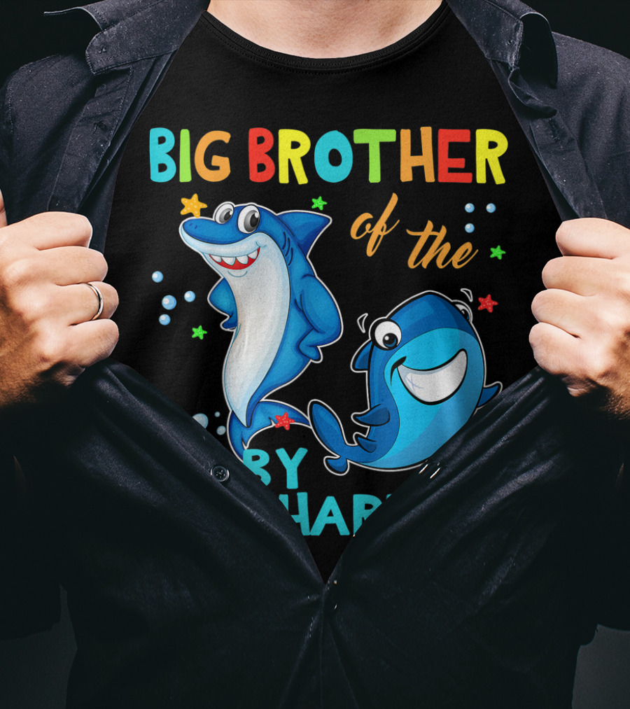 Big Brother Of The Baby Shark With Cartoon Sharks And Sea Creatures T-Shirt