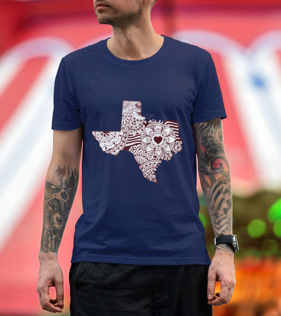 Texas Heart Mandala Pattern Map T-Shirt