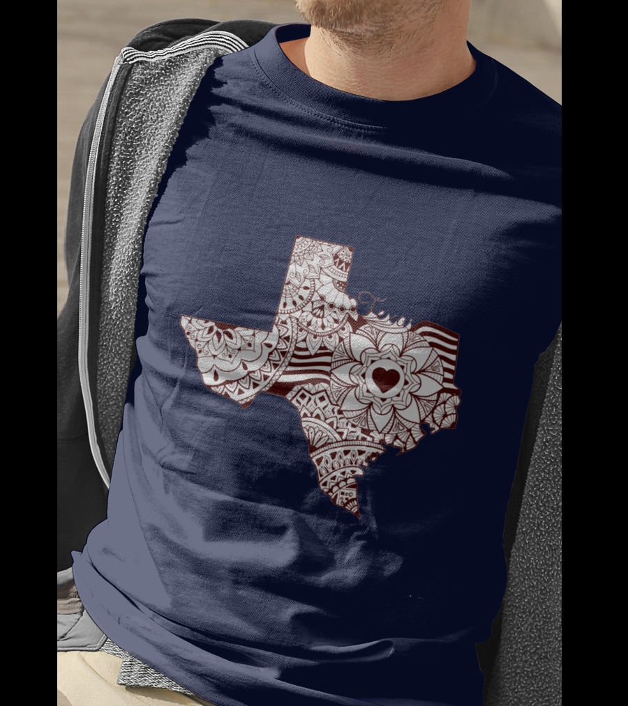 Texas Heart Mandala Pattern Map T-Shirt
