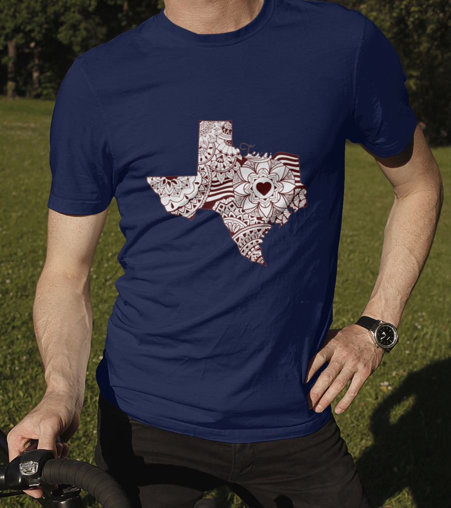 Texas Heart Mandala Pattern Map T-Shirt