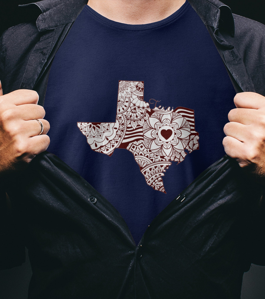 Texas Heart Mandala Pattern Map T-Shirt