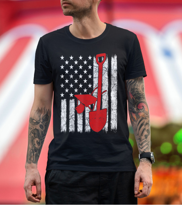 Premium T-Shirt: American Flag Garden Tools Wheelbarrow Shovel T-Shirt American Flag Garden Tools Wheelbarrow Shovel T-Shirt