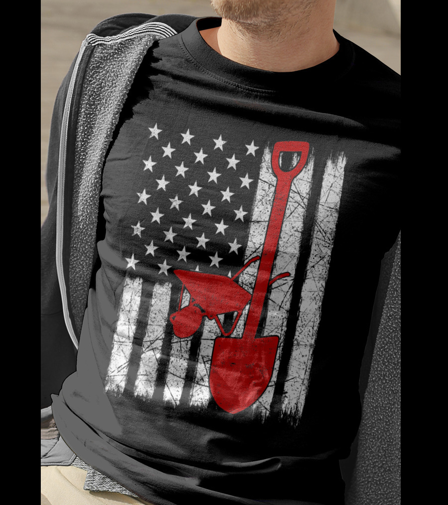 American Flag Garden Tools Wheelbarrow Shovel T-Shirt