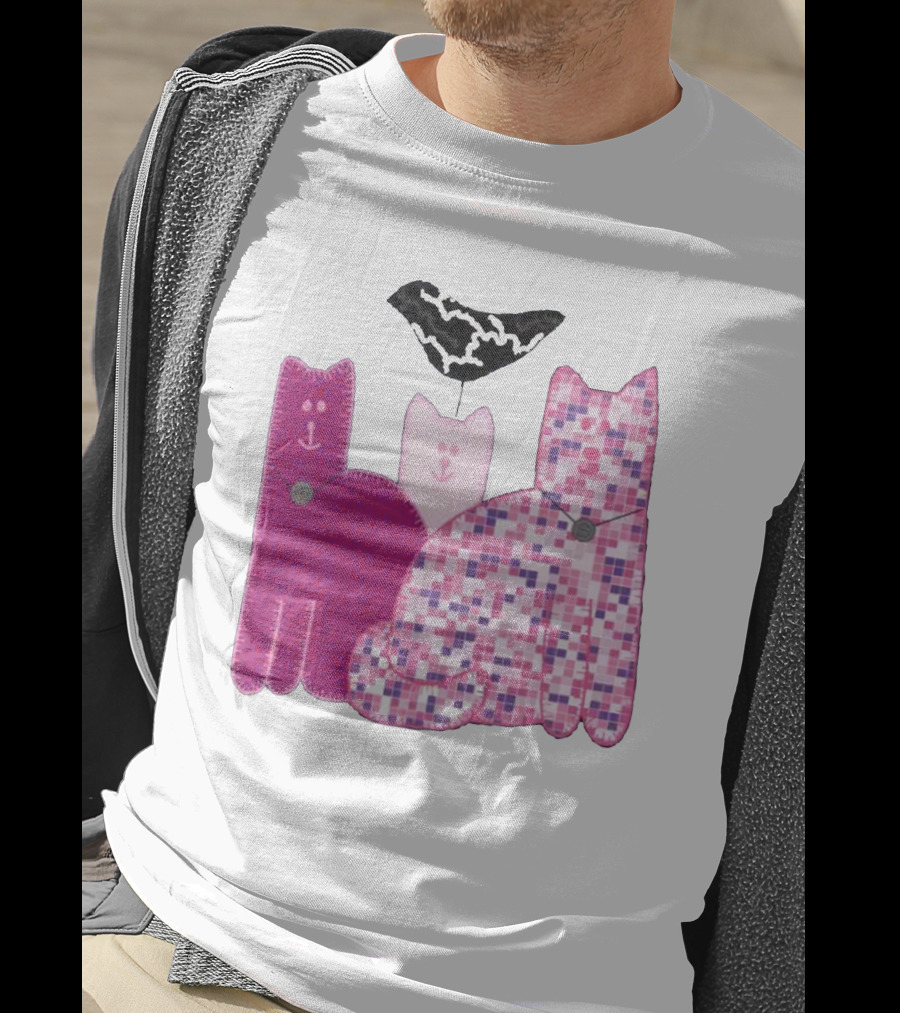 Miranda Sings Cat Trio With Pixel Pink Pattern And Black Collar T-Shirt