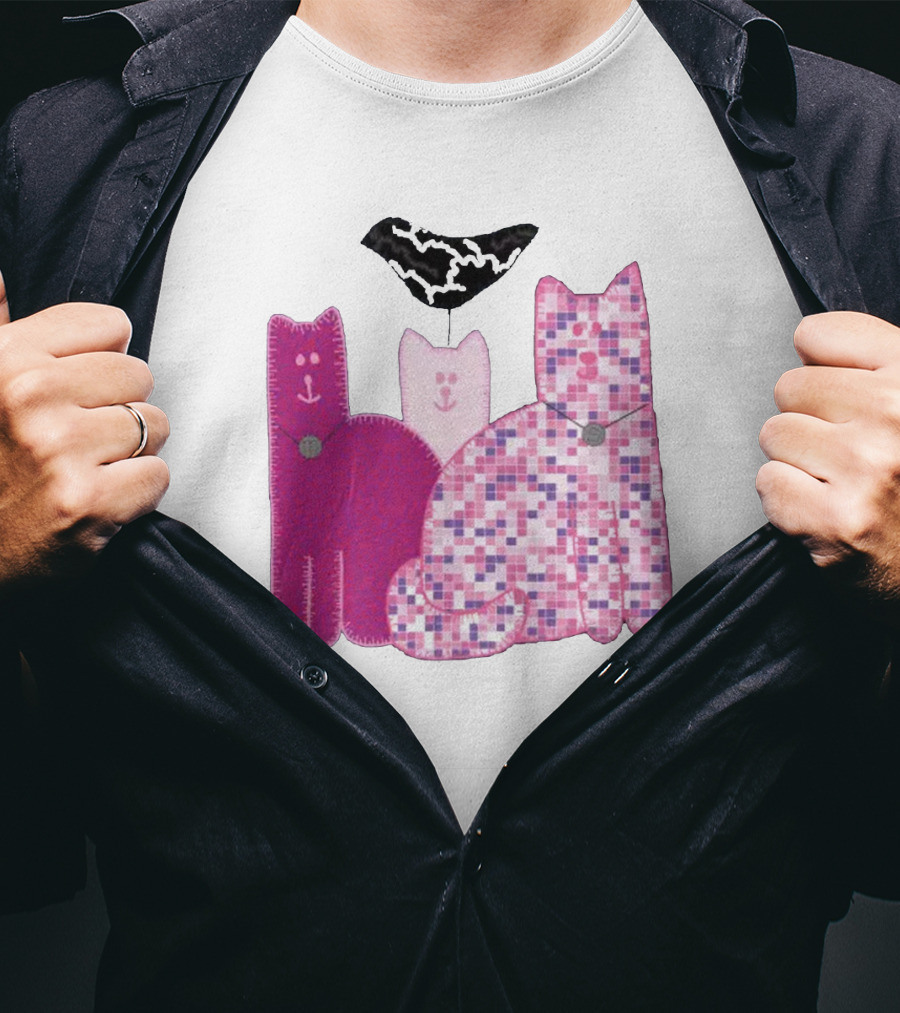 Miranda Sings Cat Trio With Pixel Pink Pattern And Black Collar T-Shirt