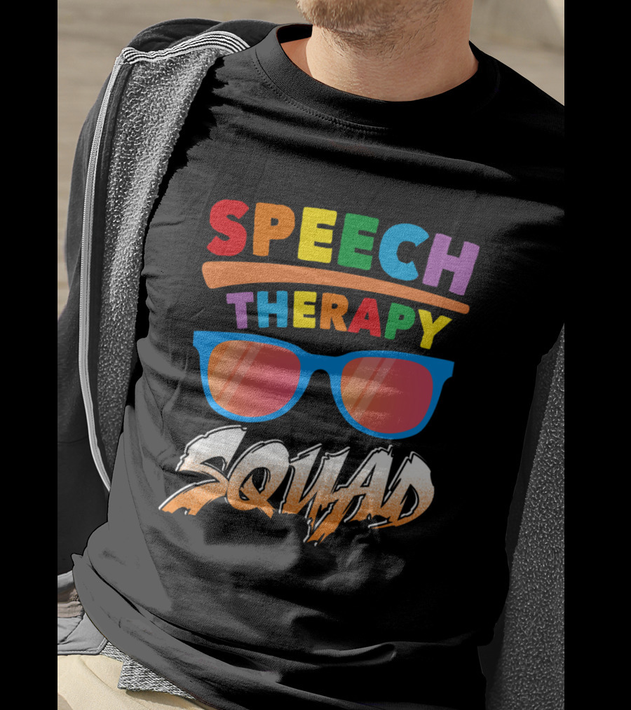 Colorful Speech Therapy Squad With Sunglasses And Bold Lettering T-Shirt