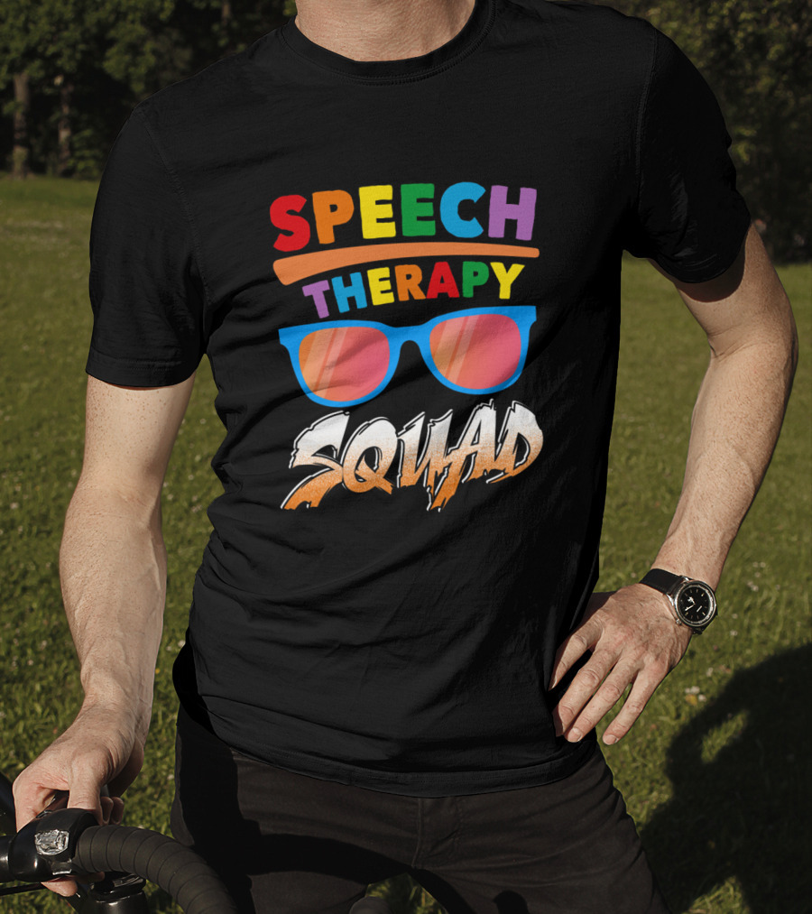 Colorful Speech Therapy Squad With Sunglasses And Bold Lettering T-Shirt