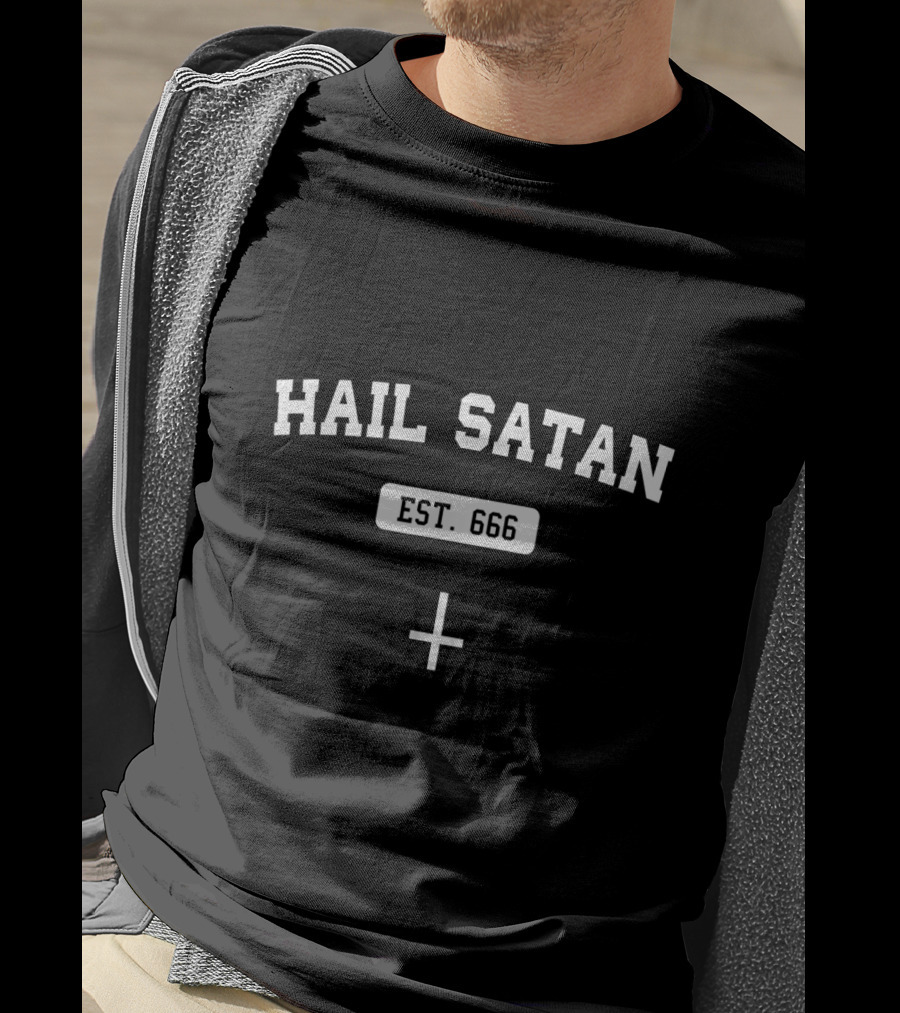 Hail Satan Est 666 Inverted Cross T-Shirt