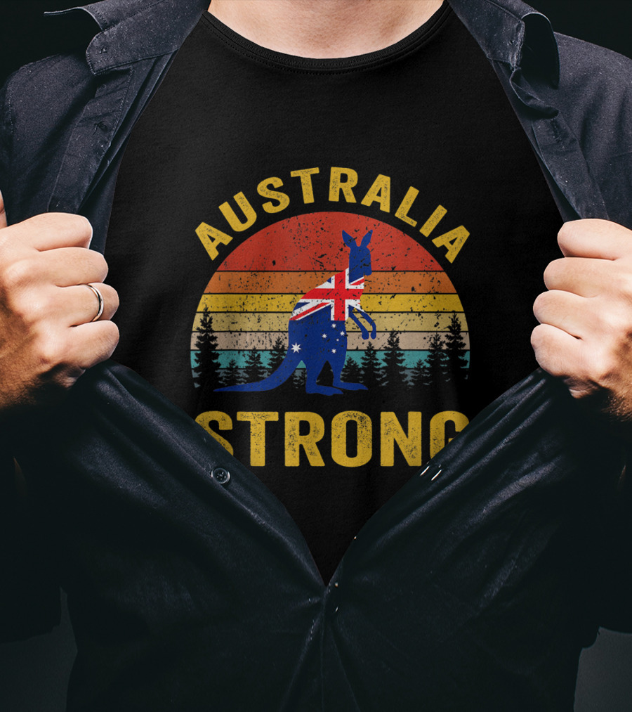 Australia Strong Kangaroo Flag Sunset Forest Scene T-Shirt