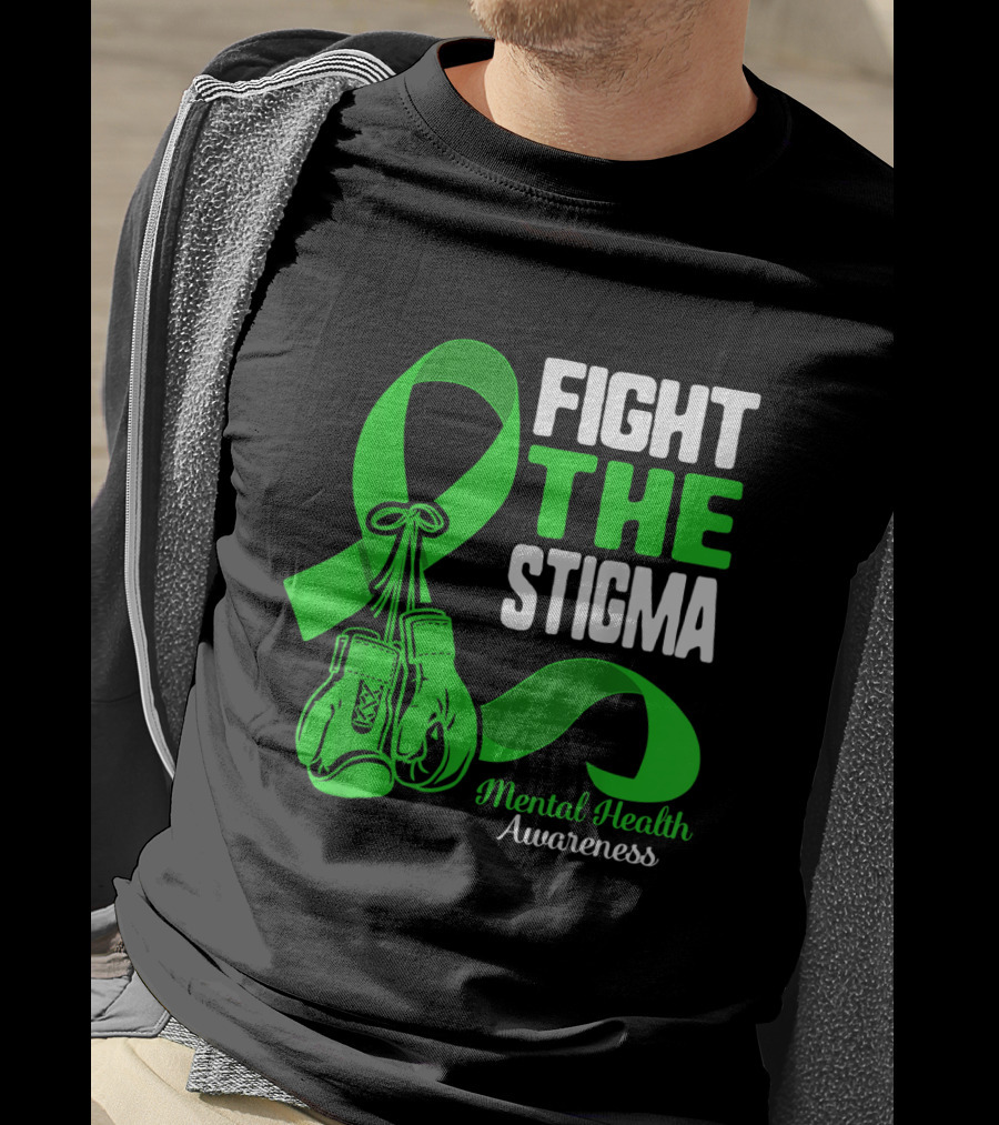 Fight The Stigma Mental Health Awareness Green Ribbon Boxing Gloves T-Shirt