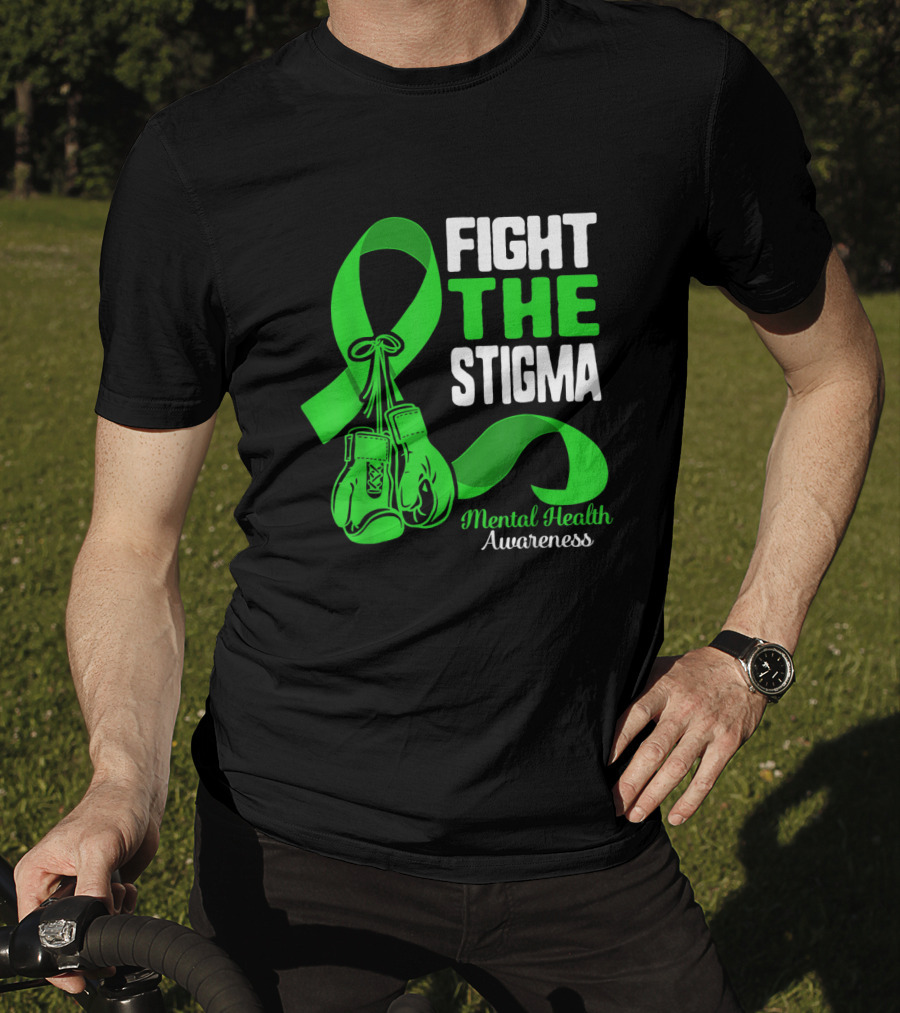 Fight The Stigma Mental Health Awareness Green Ribbon Boxing Gloves T-Shirt