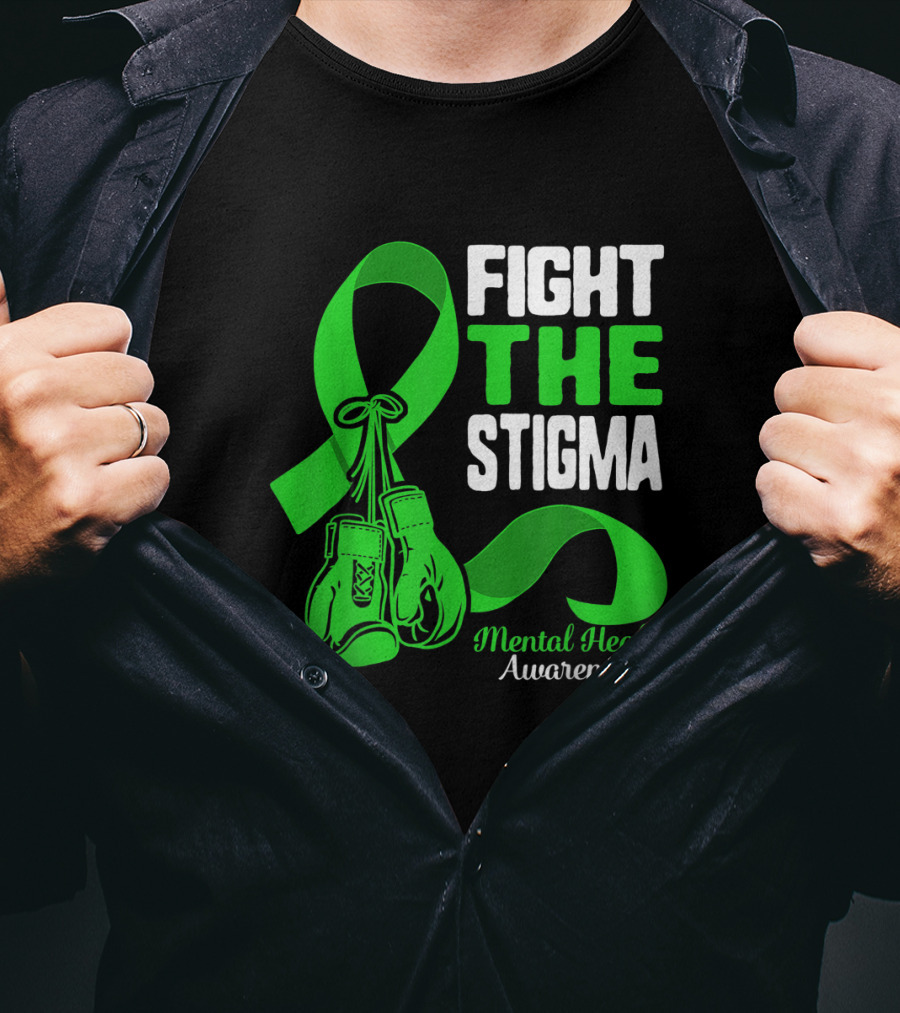 Fight The Stigma Mental Health Awareness Green Ribbon Boxing Gloves T-Shirt