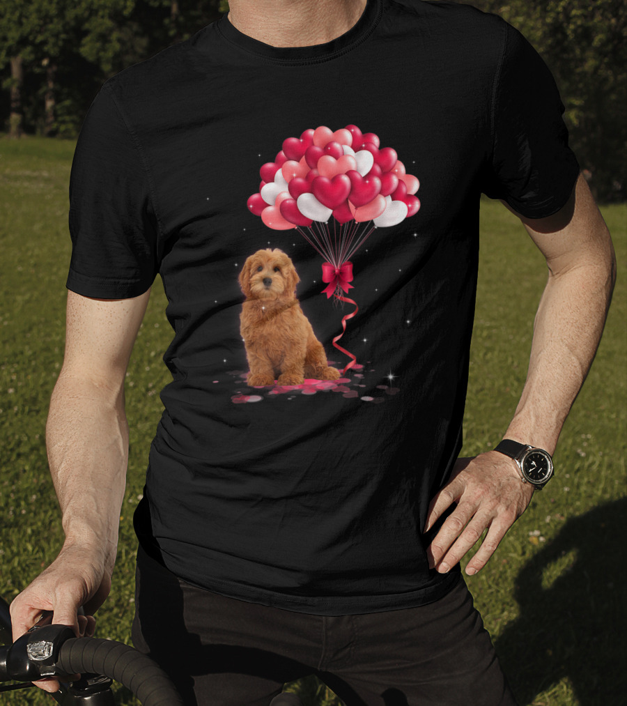 Goldendoodle Puppy With Heart Balloons T-Shirt