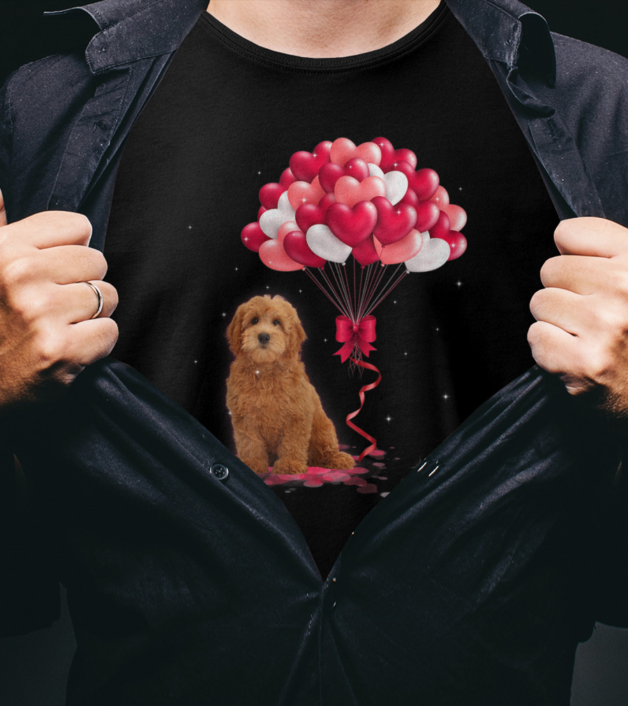 Goldendoodle Puppy With Heart Balloons T-Shirt