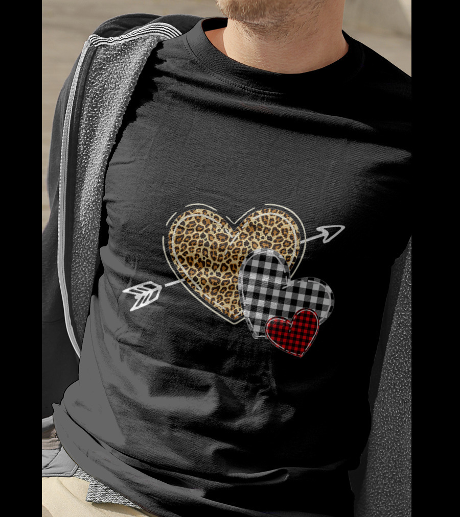 Leopard Buffalo Plaid Heart Valentine Day Arrow T-Shirt
