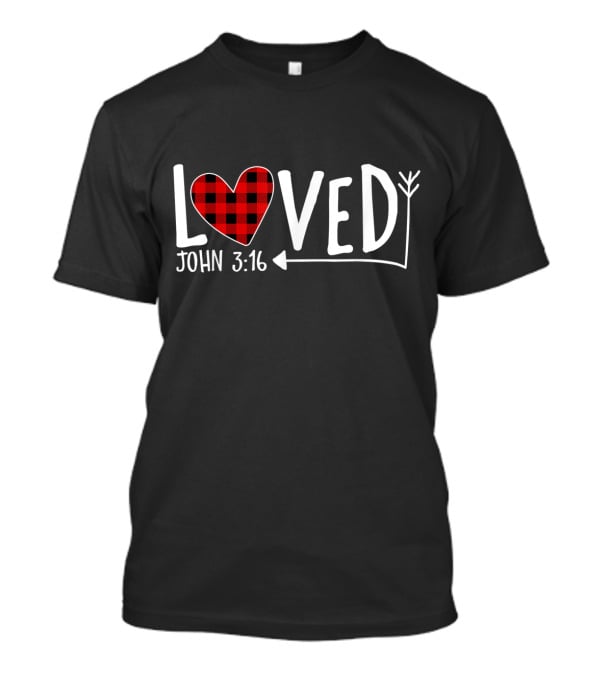 Loved John 3:16 Buffalo Plaid Heart Arrow T-Shirt