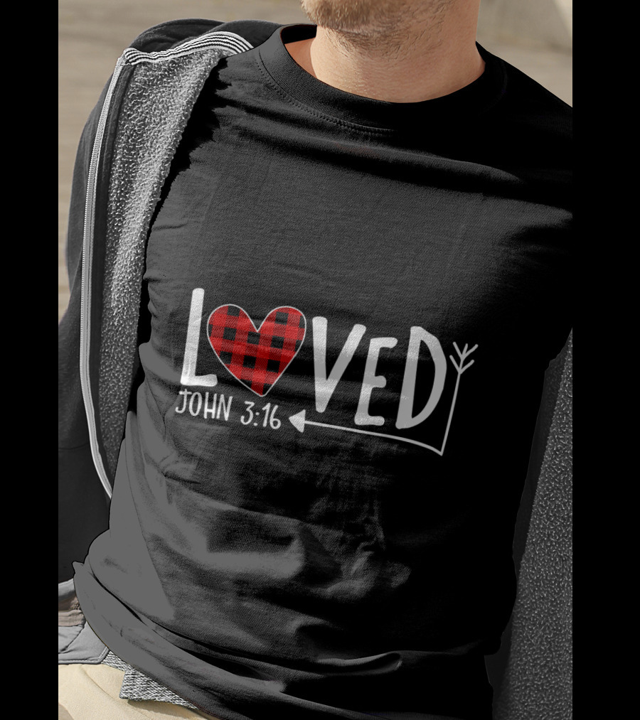 Loved John 3:16 Buffalo Plaid Heart Arrow T-Shirt