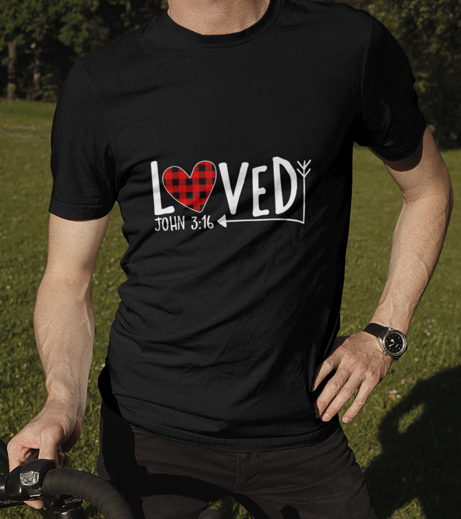 Loved John 3:16 Buffalo Plaid Heart Arrow T-Shirt