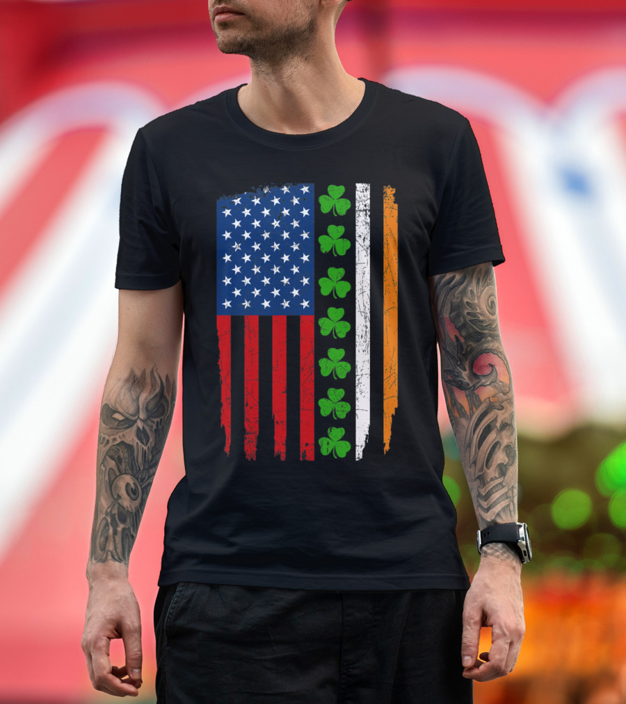 American Irish Flag with Shamrocks T-Shirt