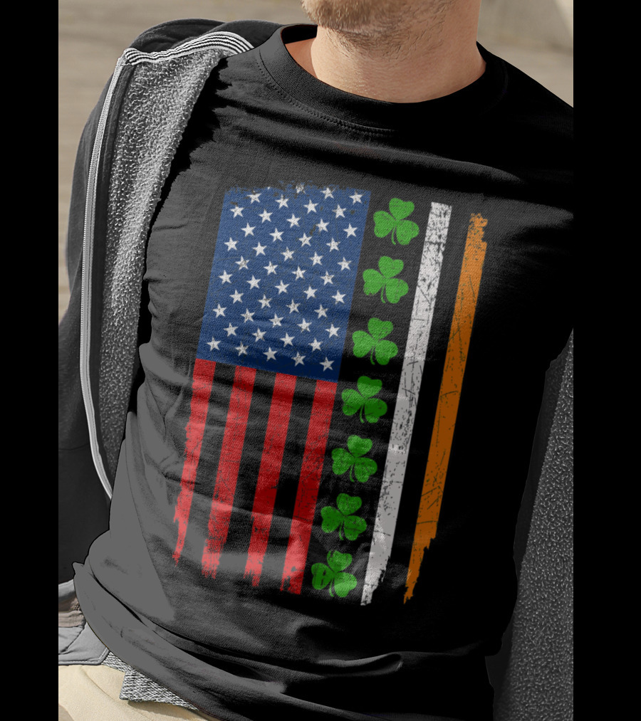 American Irish Flag With Shamrocks T-Shirt