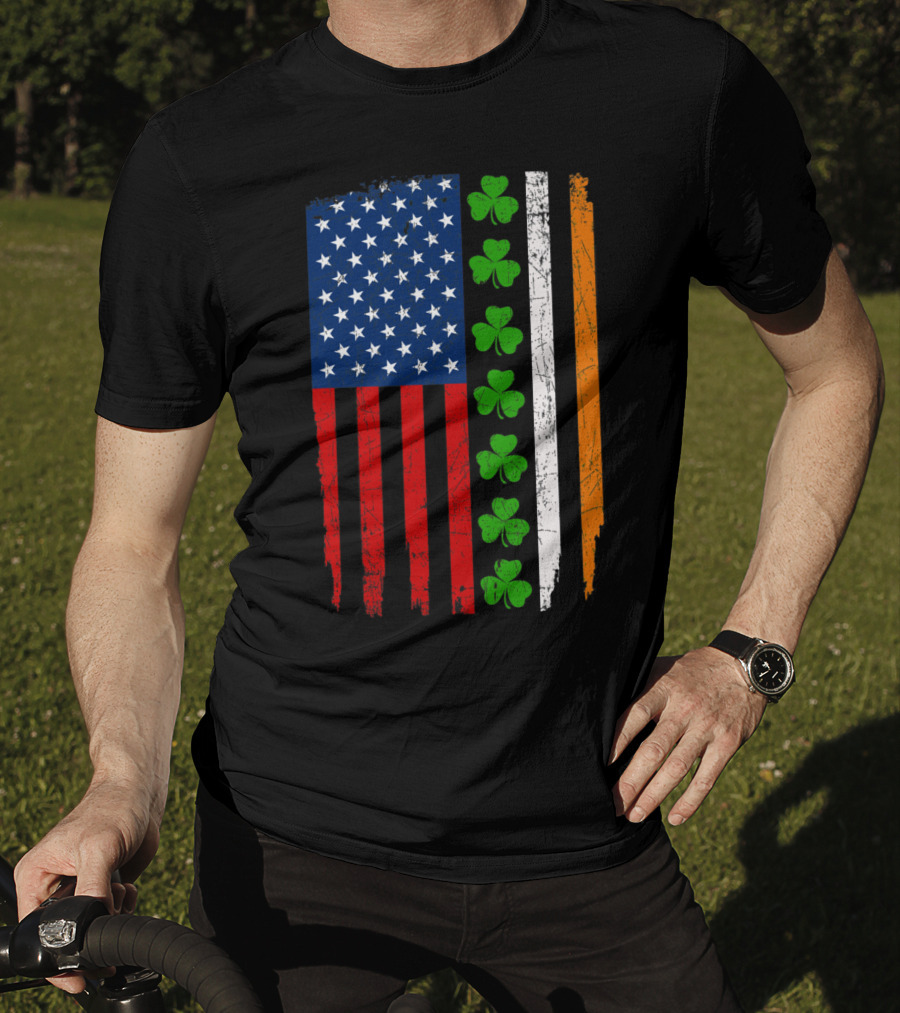American Irish Flag With Shamrocks T-Shirt