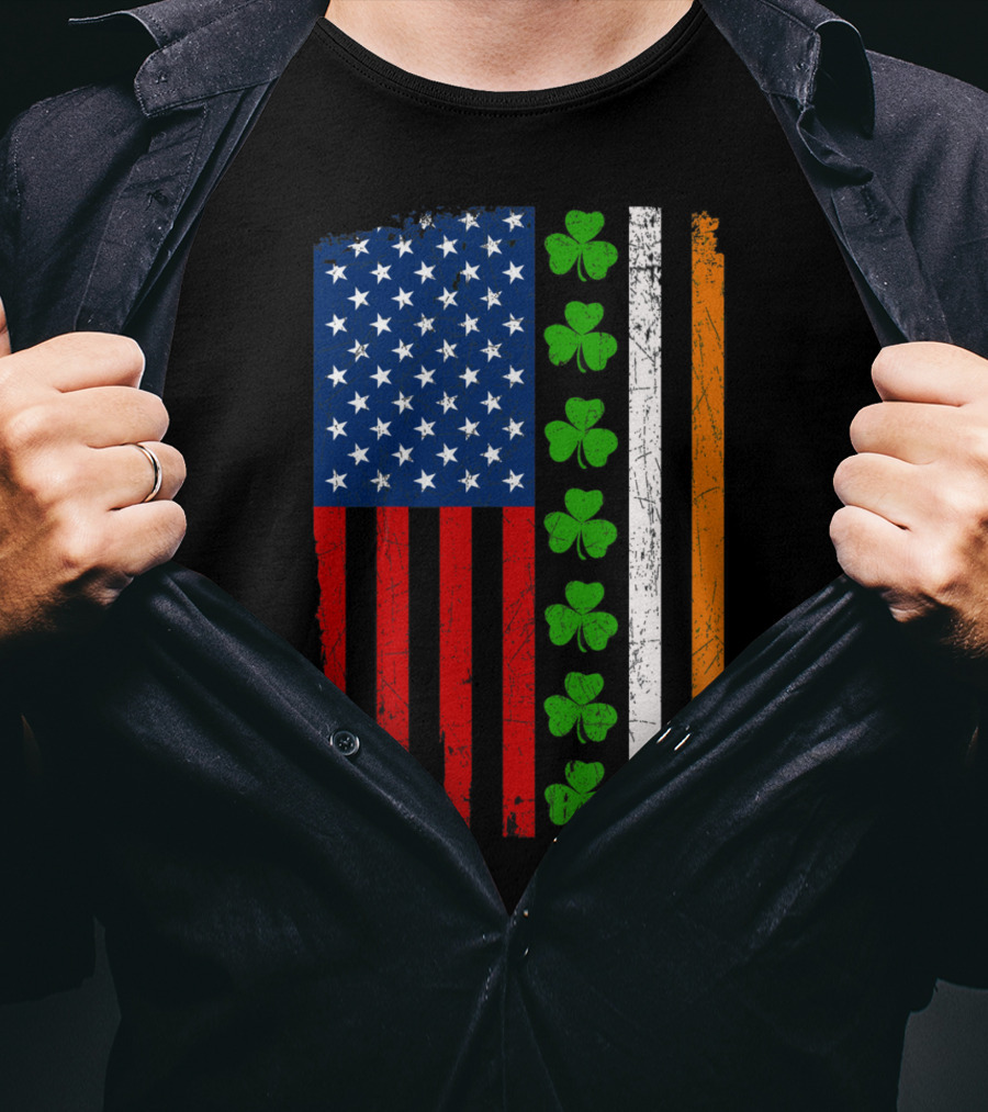 American Irish Flag With Shamrocks T-Shirt