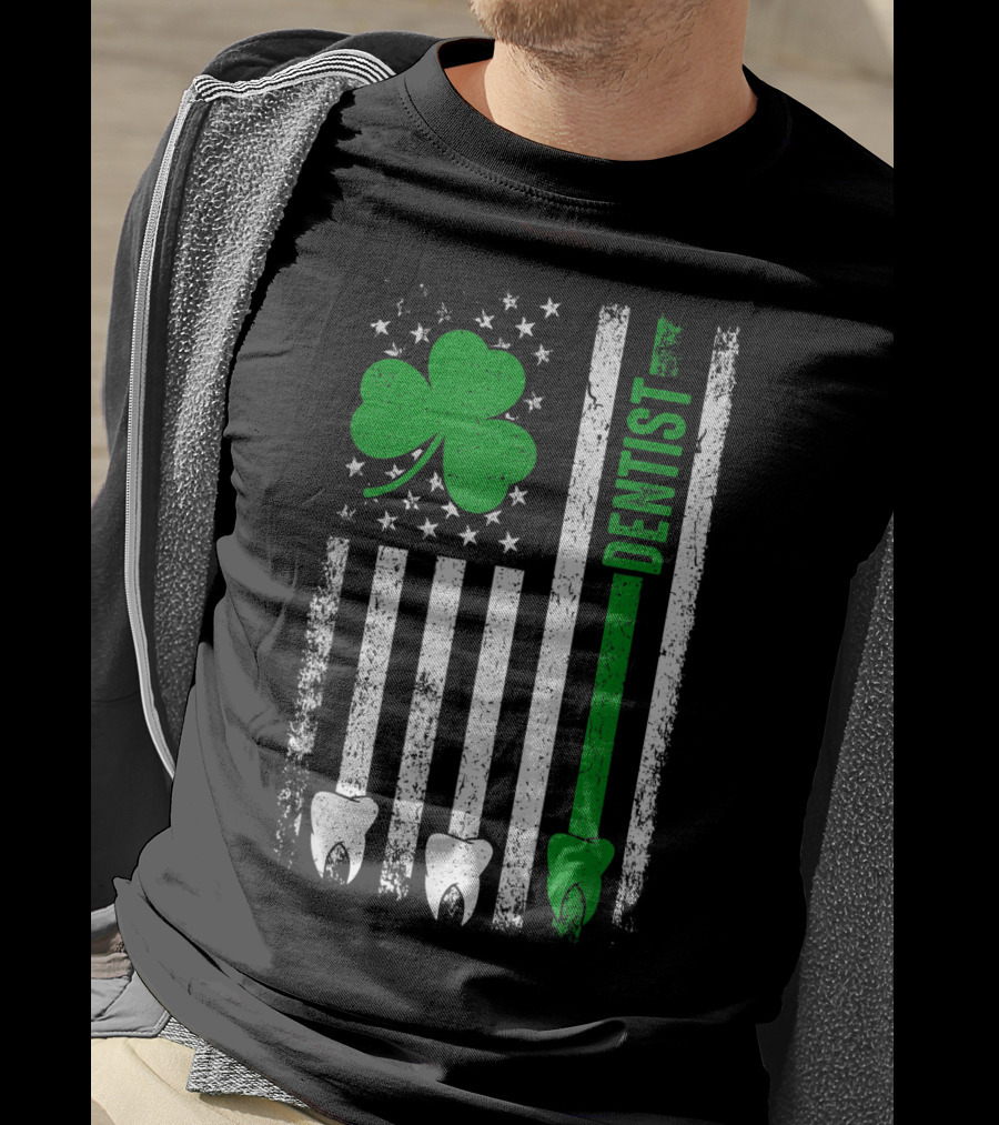 American Flag Shamrock Dentist With Teeth And Stripes T-Shirt