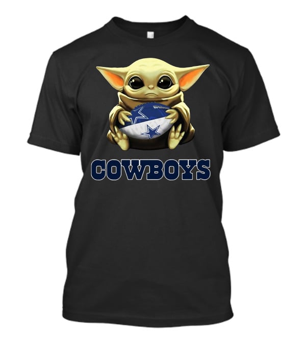 Cowboys Baby Yoda Holding Football Star Wars Crossover T-Shirt