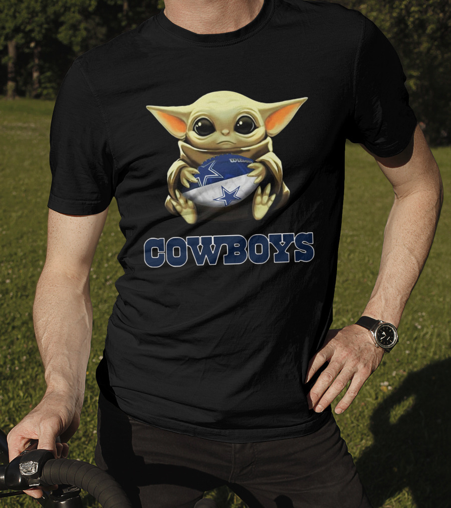 Cowboys Baby Yoda Holding Football Star Wars Crossover T-Shirt