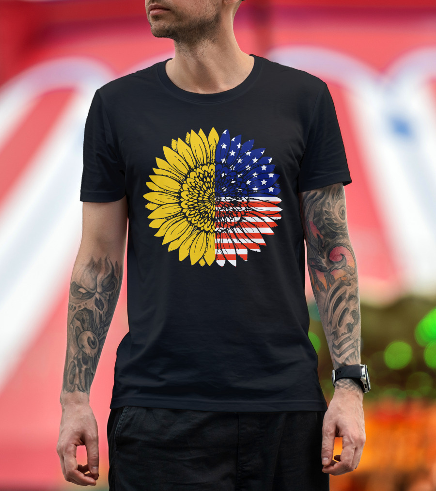 American Flag Sunflower Icon License T-Shirt