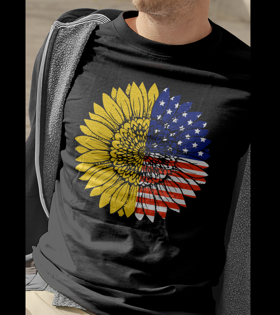 American Flag Sunflower Icon License T-Shirt