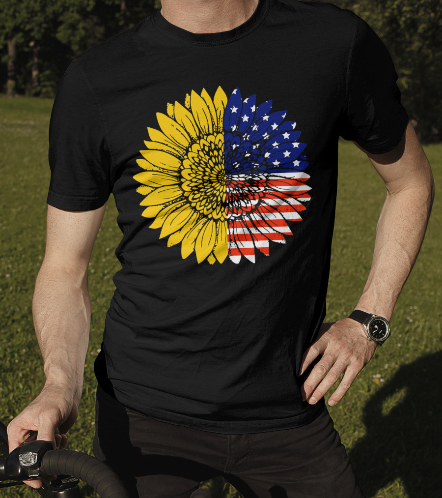American Flag Sunflower Icon License T-Shirt